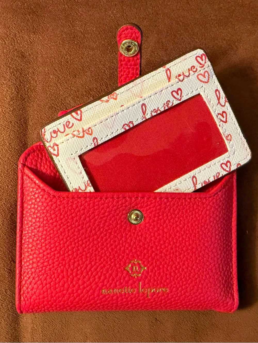 Nanette Lepore Red Pebbled Faux Leather Snap & Zip Card Wallet